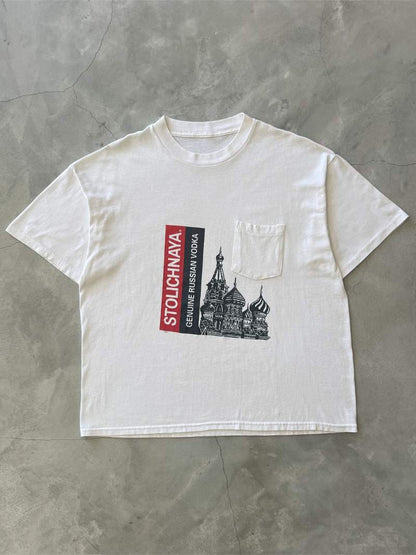 Stolichnaya Genuine Russian Vodka Pocket T-Shirt - 90s - L/XL