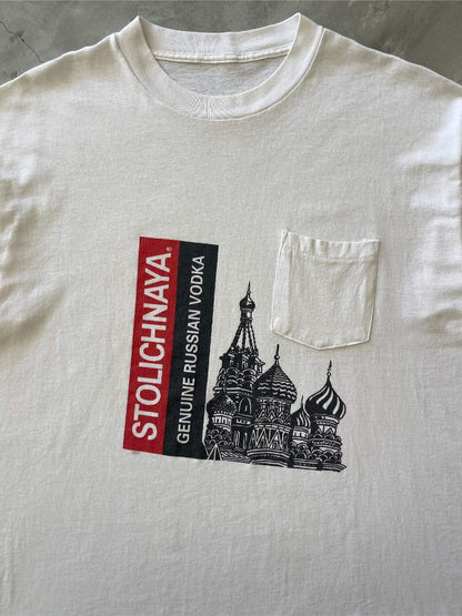 Stolichnaya Genuine Russian Vodka Pocket T-Shirt - 90s - L/XL