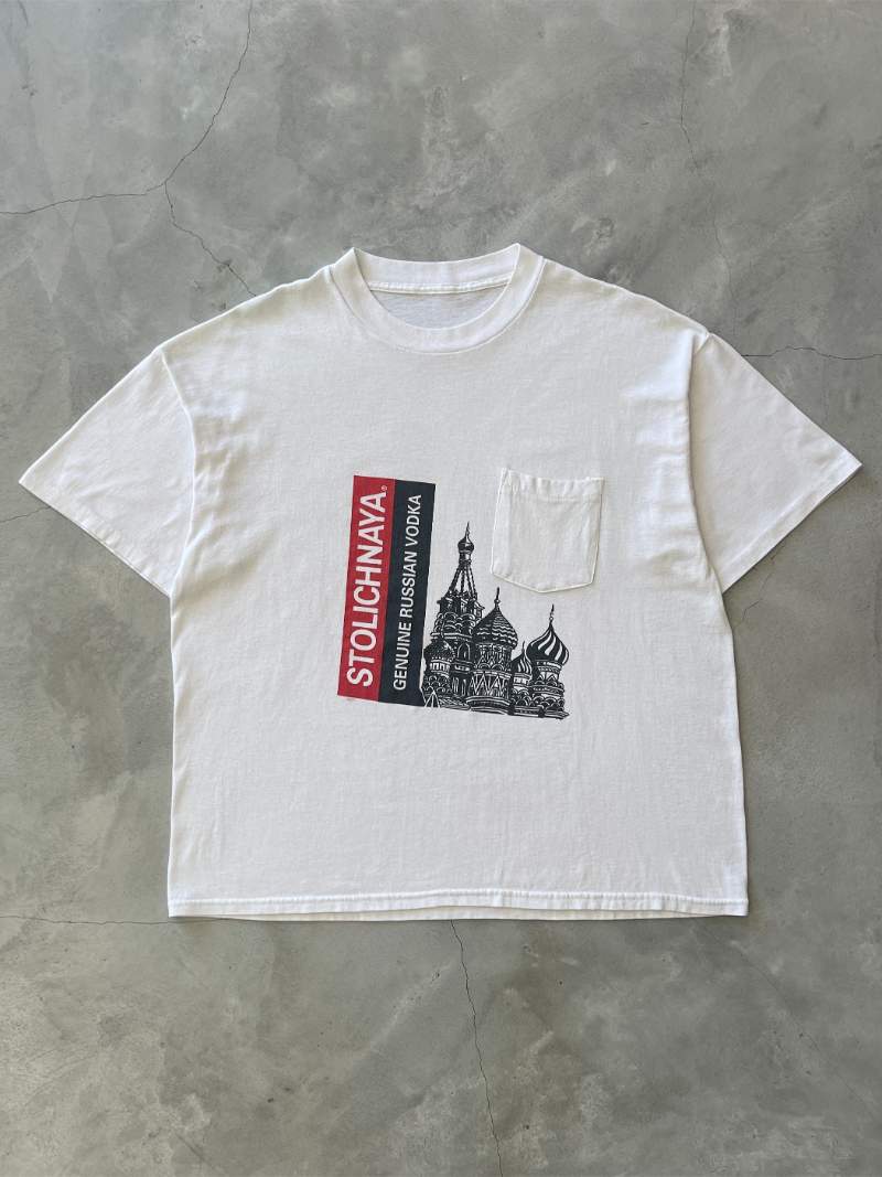 Stolichnaya Genuine Russian Vodka Pocket T-Shirt - 90s - L/XL