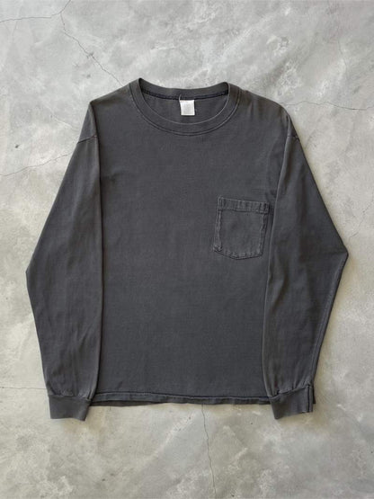 Black Blank Long Sleeve Pocket T-Shirt - 80s/90s - S