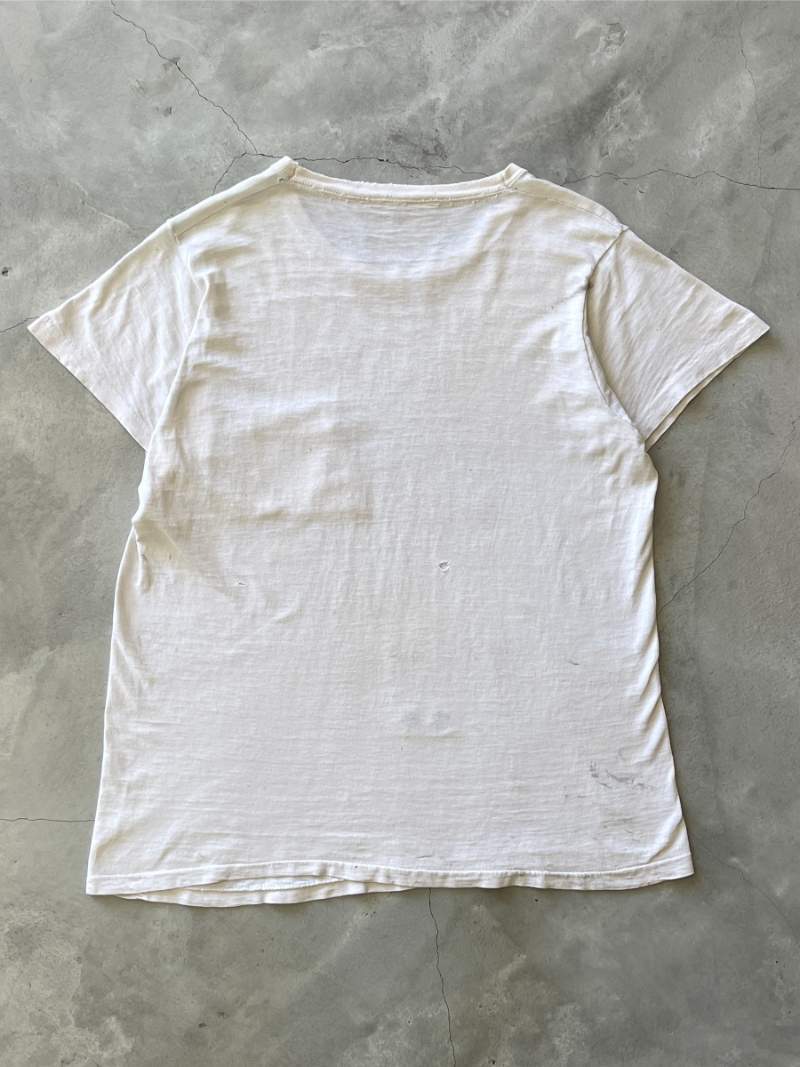 Distressed Blank White Pocket T-Shirt - 50s/60s - M/L