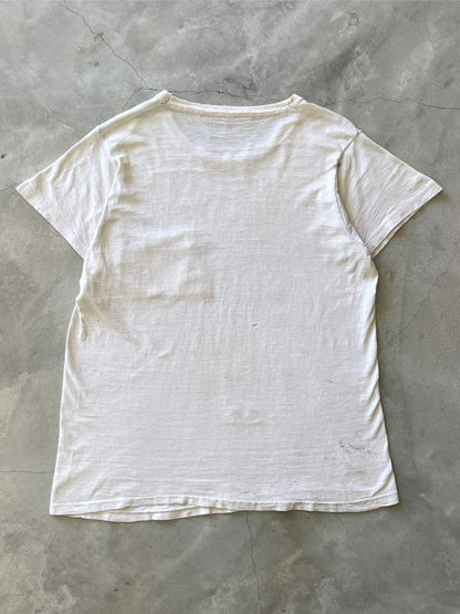 Distressed Blank White Pocket T-Shirt - 50s/60s - M/L