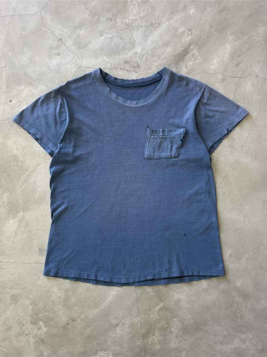 Distressed Navy Blue Pocket T-Shirt - 60s - S/M