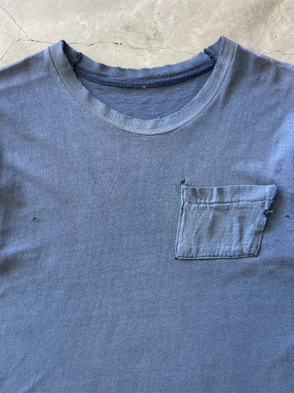 Distressed Navy Blue Pocket T-Shirt - 60s - S/M