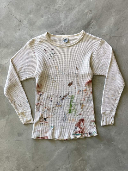 Painted White Thermal Long Sleeve Shirt - 80s/90s - XS/S