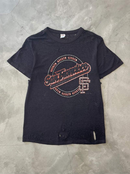 Distressed Black San Fransisco Giants T-Shirt - 80s - S