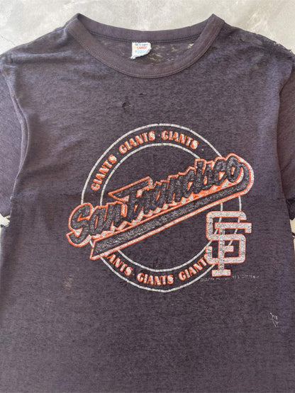 Distressed Black San Fransisco Giants T-Shirt - 80s - S