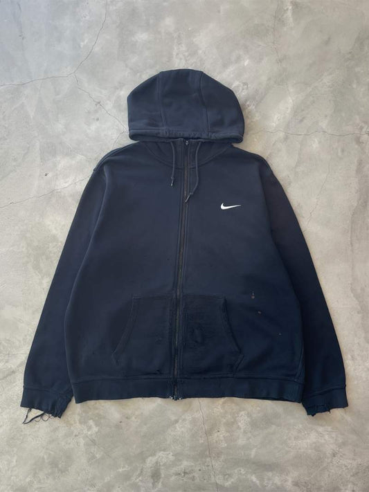 Distressed Black Nike Zip-Up Hoodie - 00s - XXL