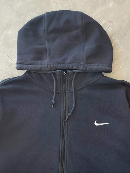 Distressed Black Nike Zip-Up Hoodie - 00s - XXL