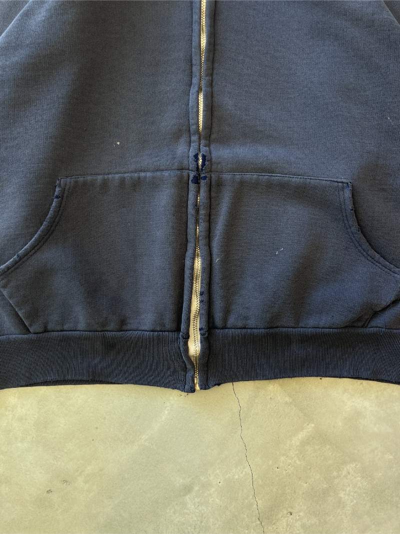 Distressed Navy Blue Zip-Up Hoodie - 70s - M/L