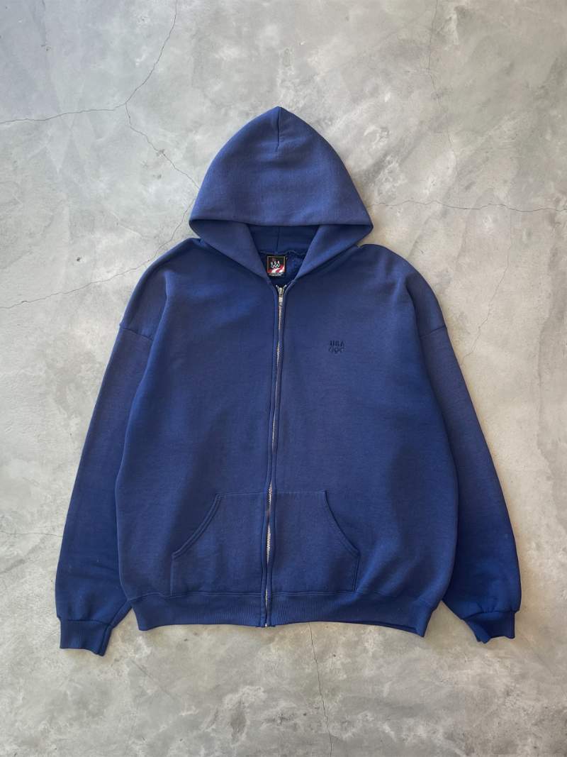 Sun Faded Royal Blue Zip-Up Hoodie - 90s - XL