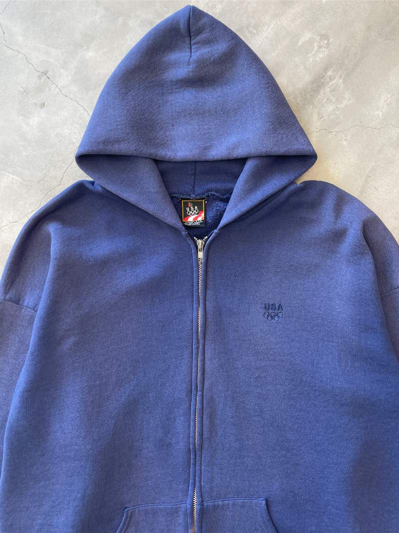 Sun Faded Royal Blue Zip-Up Hoodie - 90s - XL