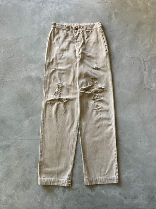 Thrashed Tan Military Chino Pants - 50s/60s -