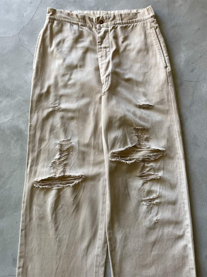 Thrashed Tan Military Chino Pants - 50s/60s -