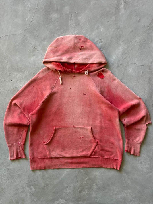 Sun Faded/Distressed Red Pullover Hoodie - 50s - L/XL