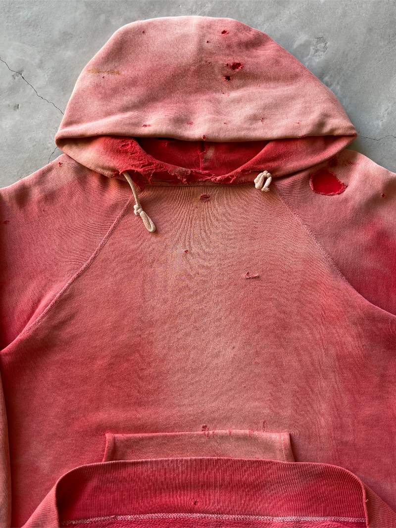 Sun Faded/Distressed Red Pullover Hoodie - 50s - L/XL