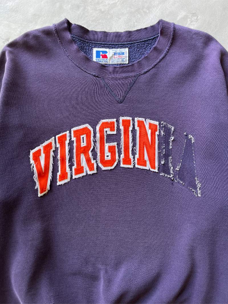 Sun Faded Navy Blue "Virgin" Virginia Sweatshirt - 90s - XL