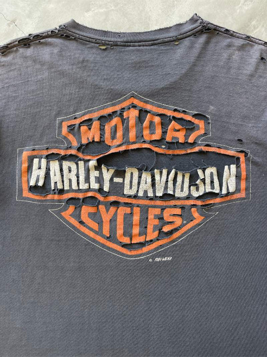 Thrashed/Sun Faded Black Harley Davidson T-Shirt - 90s - L/XL