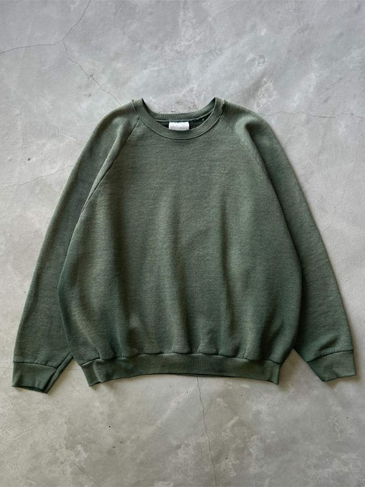 Sun Faded Forest Green Raglan Sweatshirt - 90s/00s - L/XL