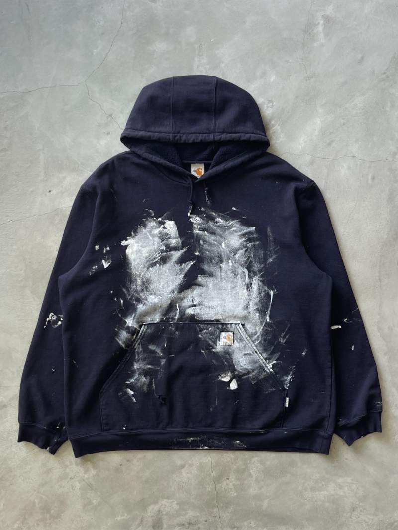 Navy Blue Painted Carhartt Hoodie - 90s/00s - XL/XXL