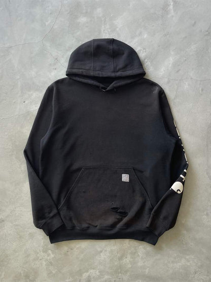 Black Distressed Carhartt Hoodie - 00s - L