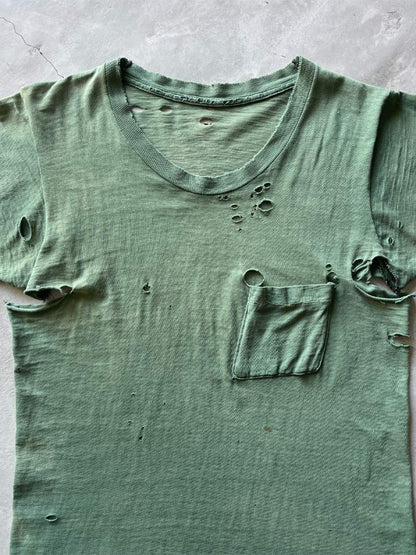 Thrashed Olive Green Pocket T-Shirt - S