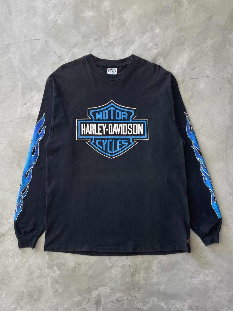 Blue Flames Harley Davidson Long Sleeve Shirt - XL