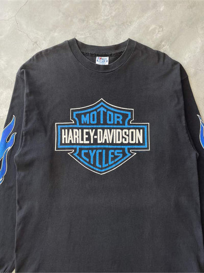 Blue Flames Harley Davidson Long Sleeve Shirt - XL