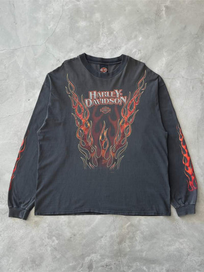 Red Flames Harley Davidson Long Sleeve Shirt - XXL