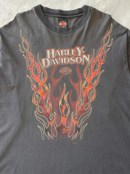 Red Flames Harley Davidson Long Sleeve Shirt - XXL