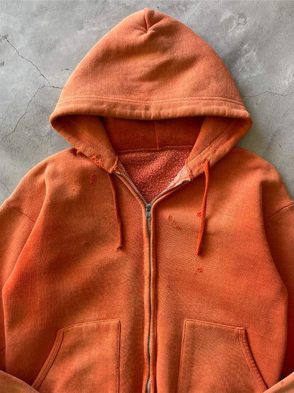 Faded Orange Zip-Up Hoodie - XS