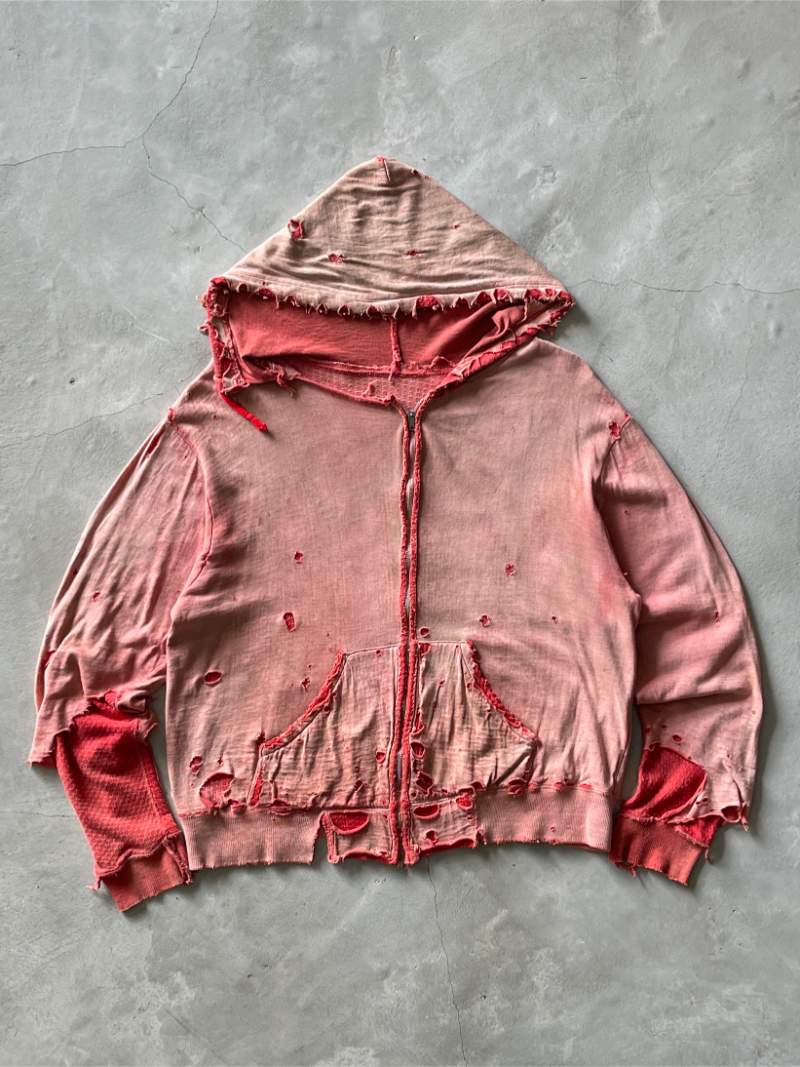 Thrashed Red Thermal Lined Zip-Up Hoodie - L