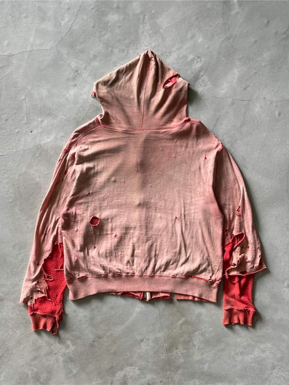 Thrashed Red Thermal Lined Zip-Up Hoodie - L