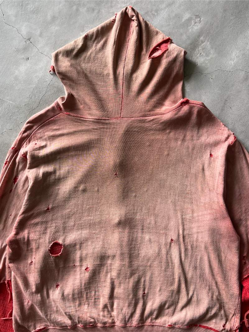 Thrashed Red Thermal Lined Zip-Up Hoodie - L