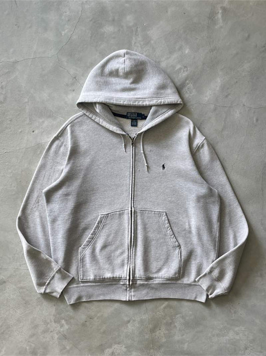 Heather Polo Zip-Up Hoodie - XL