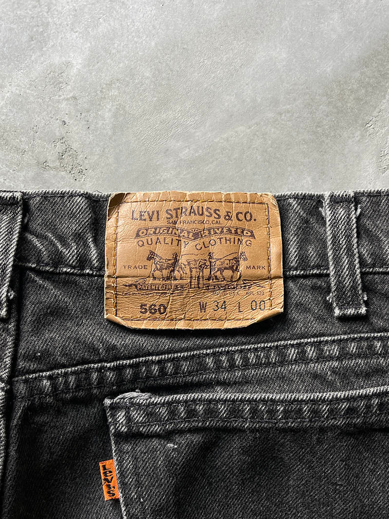 Sun Faded Black Levi's 560 Denim Shorts - 90s - 33"