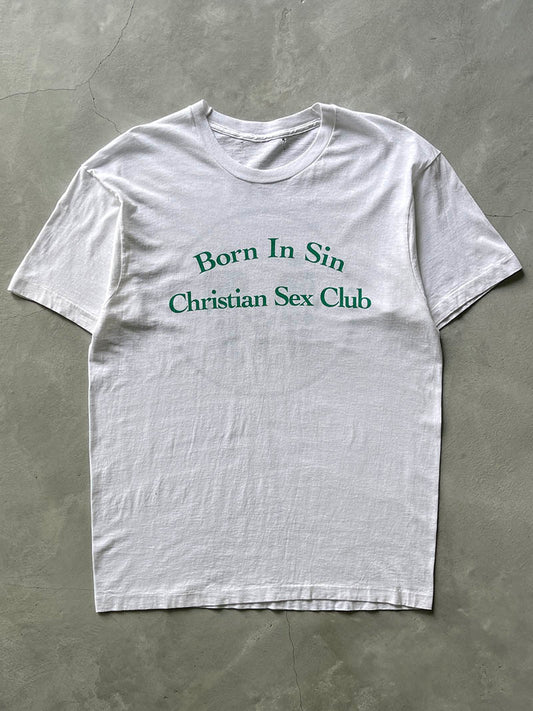 White Born In Sin Christian Sex Club T-Shirt - 90s - L