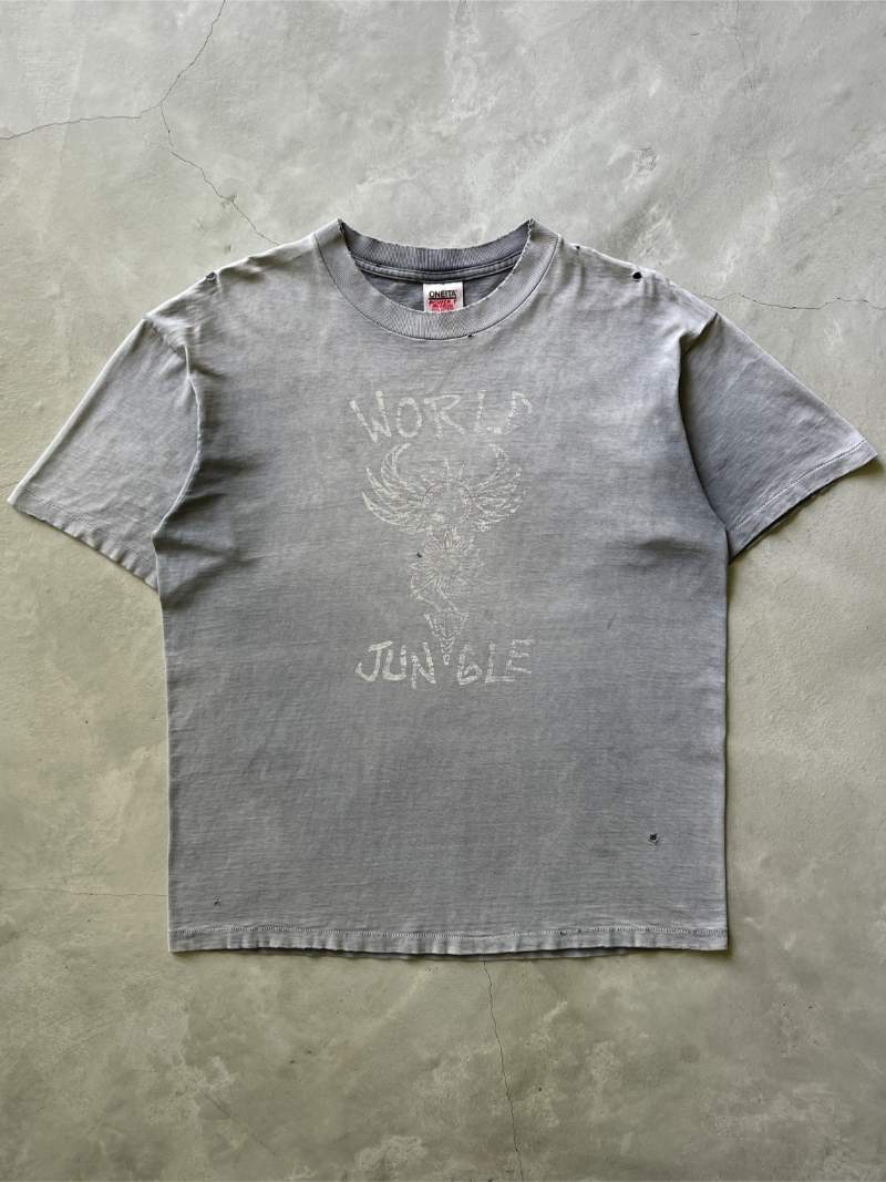 Super Sun Faded Black & Distressed World Jungle T-Shirt - 90s - XL