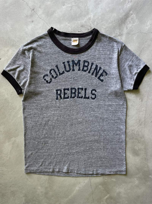 Dark Heather Grey Columbine Rebels Ringer T-Shirt - 70s/80s - M