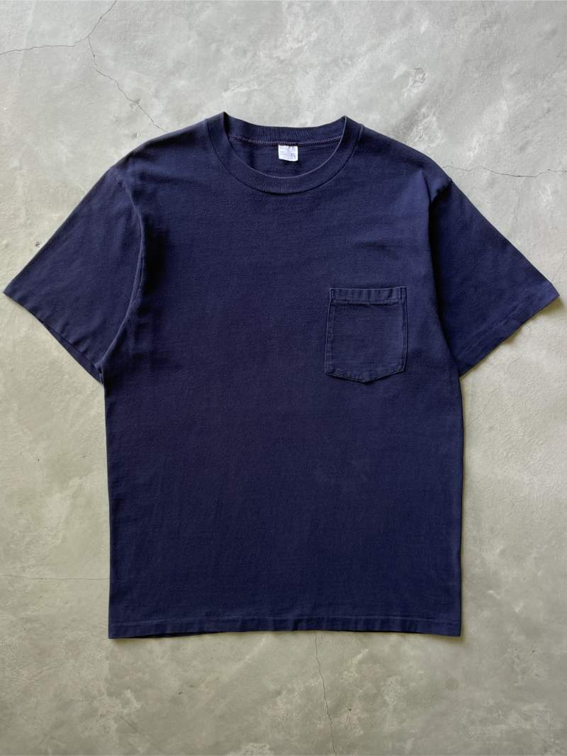 Navy Blue Blank Pocket T-Shirt - 60s/70s - XL