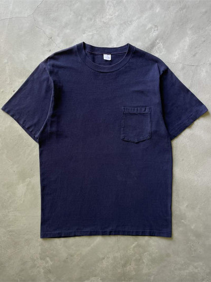 Navy Blue Blank Pocket T-Shirt - 60s/70s - XL