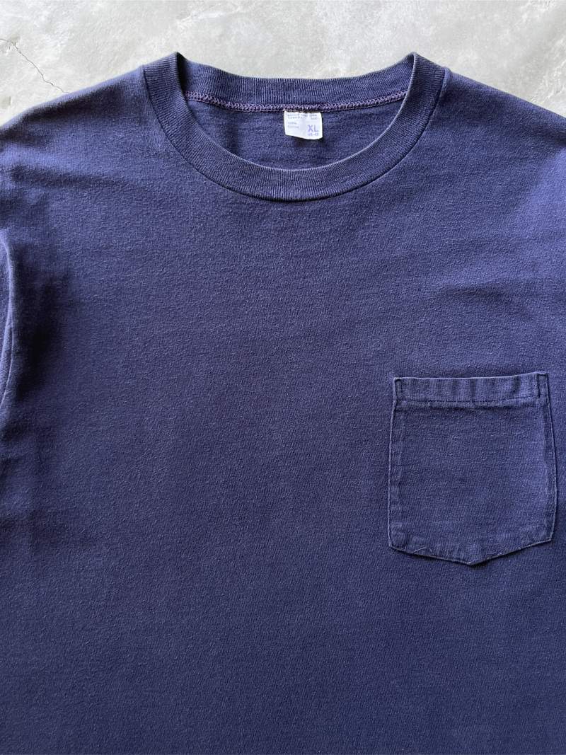 Navy Blue Blank Pocket T-Shirt - 60s/70s - XL