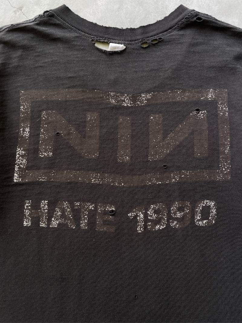 Distressed Black NIN Hate T-Shirt - 1990s - L