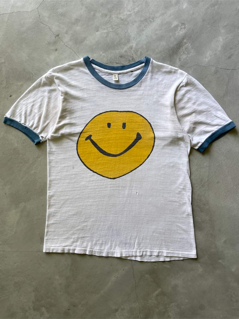 Smiley Face Ringer T-Shirt - 50s/60s - S