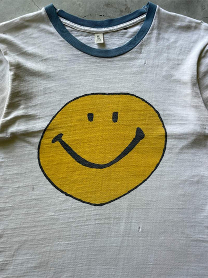 Smiley Face Ringer T-Shirt - 50s/60s - S