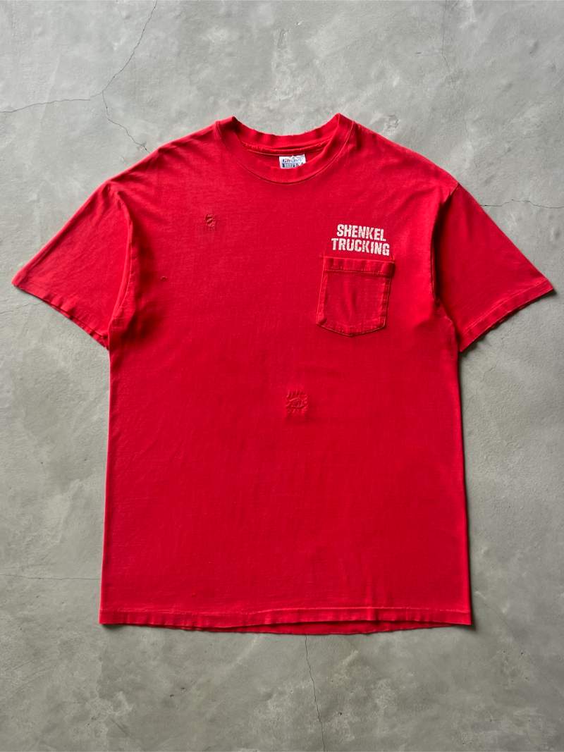 Sun Faded/Repaired Red Shenkel Trucking Pocket T-Shirt - 80s/90s - XL