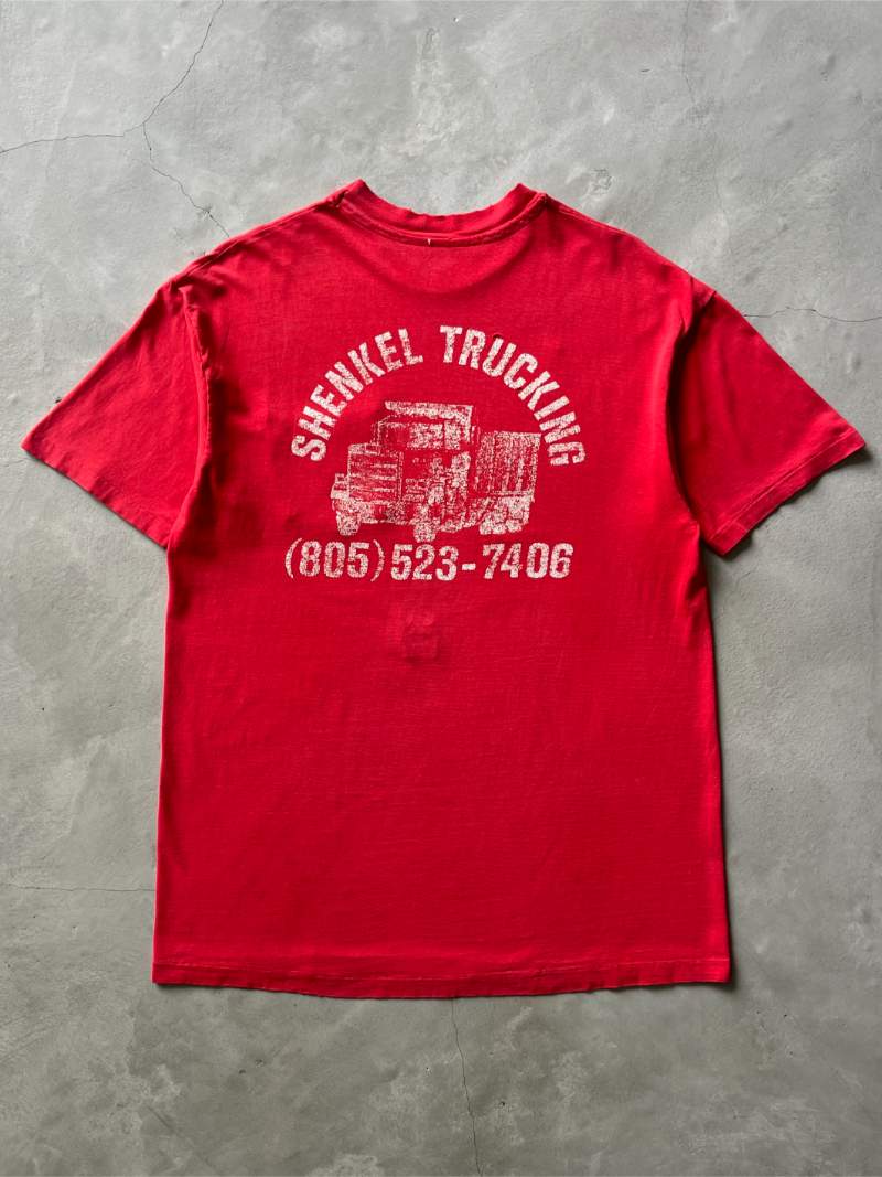 Sun Faded/Repaired Red Shenkel Trucking Pocket T-Shirt - 80s/90s - XL