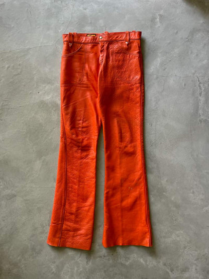 Orange Just Leather Flared Biker Pants - 60s/70s - 34"