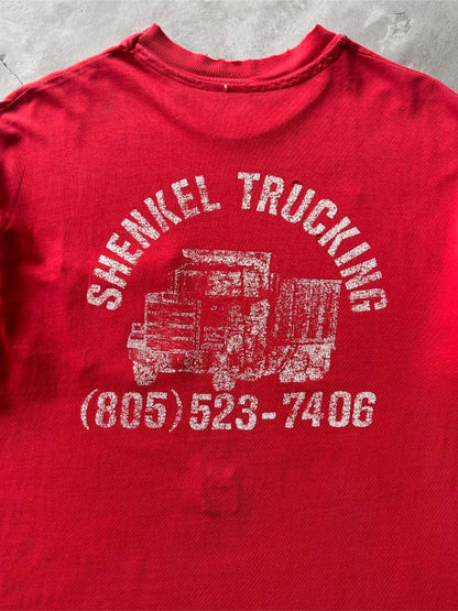 Sun Faded/Repaired Red Shenkel Trucking Pocket T-Shirt - 80s/90s - XL