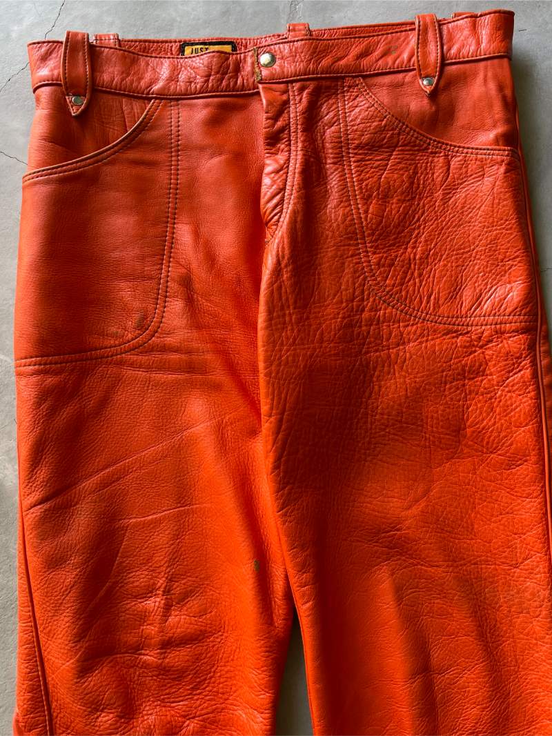 Orange Just Leather Flared Biker Pants - 60s/70s - 34"